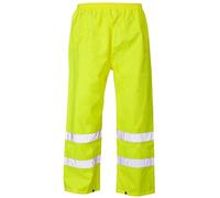 MyShoeStore Hi Vis Viz 2 Band Pu Over Trousers High Visibility Waterproof Safety Work Wear Reflective Tape Stripe Elasticated Waistband Bottoms Workwear Pants(Yellow, 3XL)