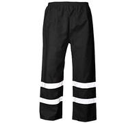 MyShoeStore Hi Vis Viz 2 Band Pu Over Trousers High Visibility Waterproof Safety Work Wear Reflective Tape Stripe Elasticated Waistband Bottoms Workwear Pants, Black, S