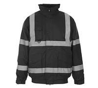 MyShoeStore Hi Vis Viz Bomber Jacket High Visibility Workwear Safety Security Hooded Padded Waterproof Taped Seams Work Wear Coat (L, Black)