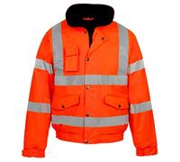 MyShoeStore Hi Vis Viz Bomber Jacket High Visibility Workwear Safety Security Hooded Padded Waterproof Taped Seams Work Wear Coat (S, Orange)
