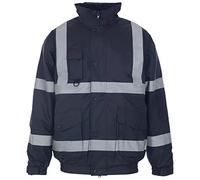 MyShoeStore Hi Vis Viz Bomber Jacket High Visibility Workwear Safety Security Hooded Padded Waterproof Taped Seams Work Wear Coat (2XL, Navy)