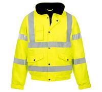 MyShoeStore Hi Vis Viz Bomber Jacket High Visibility Workwear Safety Security Hooded Padded Waterproof Taped Seams Work Wear Coat (M, Yellow)