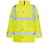 MyShoeStore® Hi Vis Viz High Visibility Parka Jacket Workwear Safety Security Concealed Hood Fluorescent Flashing Hooded Padded ¾ Length Waterproof Work Coat Top Yellow XXXX-Large
