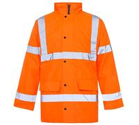 MyShoeStore® Hi Vis Viz High Visibility Parka Jacket Workwear Safety Security Concealed Hood Fluorescent Flashing Hooded Padded ¾ Length Waterproof Work Coat Orange Large