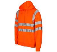 MyShoeStore Hi Visibility Hooded Sweatshirt EN471 Class 3 Reflective Safety Work Wear with Zip Front, Orange, 3XL