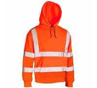 MyShoeStore Hi Visibility Hooded Sweatshirt with Reflective Tape EN471 Class 3:2 Safety Work Wear Fleece Pullover, Orange, 3XL