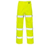 MyShoeStore Hi Viz Vis 3 Band Polycotton Trousers High Visibility Safety Work Wear Reflective Tape Stripe Workwear Combat Cargo Fluorescent Pants Bottoms Plus Big Sizes 30-52 Yellow