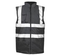 MyShoeStore Hi Viz Vis Bodywarmer Fleece Lined Reversible High Visibility Reflective Waterproof Workwear Security Safety Wear Warm Gilet Waistcoat Body Warmer Padded Vest (Black,S)