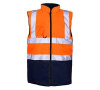 MyShoeStore Hi Viz Vis Bodywarmer Fleece Lined Reversible High Visibility Reflective Waterproof Workwear Security Safety Wear Warm Gilet Waistcoat Body Warmer Padded Vest Big (Orange/Navy,S)