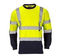 MyShoeStore Hi Viz Vis Crew Neck Sweatshirt High Visibility Work Wear Sweat Shirt Jumper Reflective Tape Band Safety Security Outdoor Leisure Warm Casual Fleece Top Big Sizes S-5XL(Yellow/Navy,XL)