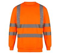 MyShoeStore® HI VIZ VIS Crew Neck Sweatshirt HIGH Visibility Work WEAR Sweat Shirt Jumper Reflective Tape Band Safety Security Outdoor Leisure Warm Casual Fleece TOP Big Sizes, Orange, L