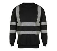 MyShoeStore® HI VIZ VIS Crew Neck Sweatshirt HIGH Visibility Work WEAR Sweat Shirt Jumper Reflective Tape Band Safety Security Outdoor Leisure Warm Casual Fleece TOP Big Sizes, Black, L