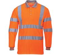 MyShoeStore Hi Viz Vis High Visibility Polo Shirt Reflective Tape Safety Security Work Button T-Shirt Breathable Top Lightweight Double Tape Workwear Plus Big Size 5X-Large - Orange / Long Sleeve