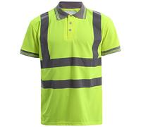 MyShoeStore Hi Viz Vis High Visibility Polo Shirt Reflective Tape Safety Security Work Button T-Shirt Breathable Top Lightweight Double Tape Workwear Plus Big Size Large - Yellow / Short Sleeve