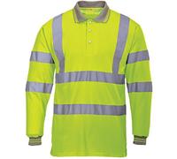 MyShoeStore Hi Viz Vis High Visibility Polo Shirt Reflective Tape Safety Security Work Button T-Shirt Breathable Top Lightweight Double Tape Workwear Plus Big Size Large - Yellow / Long Sleeve