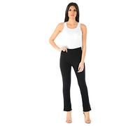 MyShoeStore Ladies Bootleg Trousers Women Boot Cut High Rise Stretch Soft Finely Ribbed Pull On Nurse Carer Work Bottoms Elasticated Waist Pants Plus Big Size(Black, 14/29)