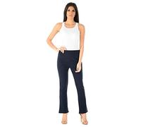 MyShoeStore Ladies Bootleg Trousers Women Boot Cut High Rise Stretch Soft Finely Ribbed Pull On Nurse Carer Work Bottoms Elasticated Waist Pants Plus Big Size(Navy, 16/27)