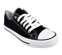 MyShoeStore Ladies Canvas Plimsolls Closed Toe Lace Up Trainers with White Toe Cap Rubber Sole Lightweight Flat Gym Sports Sneakers Round Toe Pumps Black 3 UK