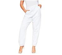 MyShoeStore Ladies Fleece Joggers Casual Tracksuit Bottoms with Elasticated Waistband Drawstring Side Pockets for Gym Training Yoga White Colour 16-18