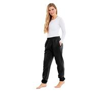 MyShoeStore Ladies Joggers Fleece Tracksuit Bottoms Mid Rise Cuffed Leg Breathable Stretchable Lightweight Training Trousers Black Elasticated Hem Size 8-10