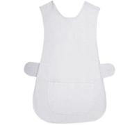 MyShoeStore Ladies Plain Tabard Womens Home Work Kitchen Cleaning Chef Catering Cleaners Workwear Poly Cotton Overall White Piping Edge Tabbard Apron With Pocket Button Fastening(White,WMS)