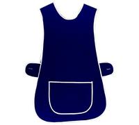 MyShoeStore Ladies Plain Tabard Womens Home Work Kitchen Cleaning Chef Catering Cleaners Workwear Poly Cotton Overall White Piping Edge Tabbard Apron With Pocket Button Fastening(Navy,XXXOS)