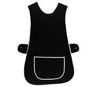 MyShoeStore Ladies Plain Tabard Womens Home Work Kitchen Cleaning Chef Catering Cleaners Workwear Poly Cotton Overall White Piping Edge Tabbard Apron With Pocket Button Fastening(Black,XXOS)