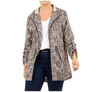 MyShoeStore Ladies Rain Mac Waterproof Parka Jacket with Hood - Leopard Print UK Size 22 Mid-Thigh Length Fishtail Coat
