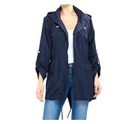 MyShoeStore Ladies Rain Mac Waterproof Parka Jacket with Hood - Navy Plain UK Size 14 Mid-Thigh Length Fishtail Coat