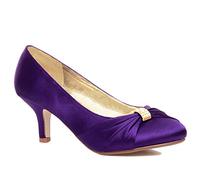 MyShoeStore Ladies Satin Heels Diamante Buckle Kitten Heel Low Bridal Bridesmaid Wedding Smart Prom Party Classic Court Shoes (Purple, 6)