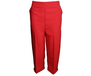 MyShoeStore Ladies Womens 3/4 Three Quarter Half Elasticated Trouser Plain Capri Cropped Stretch Trousers Plain ¾ Length Pants Summer Shorts Plus Big Sizes 10 to 24 (Red3/4, UK 14)