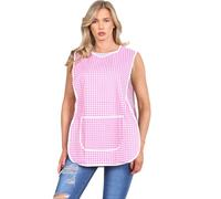 MyShoeStore Ladies Womens Tabard Home Work Kitchen Cleaning Chef Catering Cleaners Workwear Overall Piping Edge Tabbard Apron With Large Pocket Side Button Fastening Plus Big Size (Check Pink, WMS)