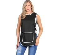 MyShoeStore Ladies Womens Tabard Home Work Kitchen Cleaning Chef Catering Cleaners Workwear Overall Piping Edge Tabbard Apron With Large Pocket Side Button Fastening Plus Big Size (Black, XOS)