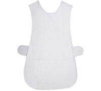 MyShoeStore Ladies Womens Tabard Home Work Kitchen Cleaning Chef Catering Cleaners Workwear Overall Piping Edge Tabbard Apron With Large Pocket Side Button Fastening Plus Big Size (White, XOS)
