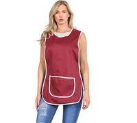 MyShoeStore Ladies Womens Tabard Home Work Kitchen Cleaning Chef Catering Cleaners Workwear Poly Cotton Overall White Piping Edge Tabbard Apron Large Pocket Side Button Fastening (Wine,WMS)