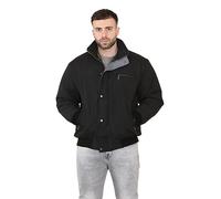 MyShoeStore Men's Bomber Jacket, Quilted Winter Coat, Padded Aviator Style with Full Zip and Storm Flap, 3 Pockets, Black, 2XL
