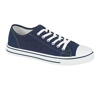 MyShoeStore Men's Canvas Plimsolls Lace Up Low Cut Flat Trainers Lightweight Sneakers with White Toe Cap Rubber Sole for Gym Casual Wear Navy Size 7 UK