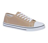 MyShoeStore Men's Canvas Plimsolls Lace Up Low Cut Flat Trainers Lightweight Sneakers with White Toe Cap Rubber Sole for Gym Casual Wear Taupe Size 10 UK