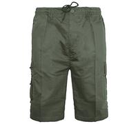 MyShoeStore Mens Cargo Shorts Plain Combat Casual Summer Beach Poly Cotton 6 Pockets Work Short Elasticated Waist Lightweight Pants(Olive Shorts,M)