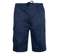 MyShoeStore Mens Cargo Shorts Plain Combat Casual Summer Beach Poly Cotton 6 Pockets Work Short Elasticated Waist Lightweight Pants(Navy Shorts,M)