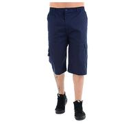 MyShoeStore Men's Cargo Three Quarter Length Shorts with Elasticated Waist, 6 Pockets, Polycotton Twill Fabric, Navy Blue, M