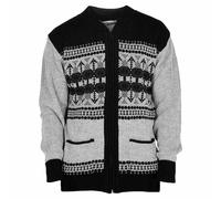 MyShoeStore Men's Classic Argyle Knit Zip-Up Cardigan - V-Neck Long Sleeve Warm Winter Jumper in Black | Size: Large MyShoeStore Black L
