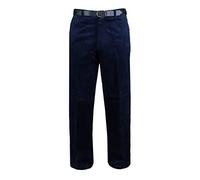 MyShoeStore Mens Cord Trousers Corduroy Formal Office Smart Cotton Trouser Casual Classic Business Work Dress Flat Front Pants with Pockets (Navy, 40/31)