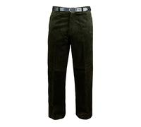 MyShoeStore Mens Cord Trousers Corduroy Formal Office Smart Cotton Trouser Casual Classic Business Work Dress Flat Front Pants with Pockets (Olive, 42/29)