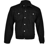 MyShoeStore Mens Denim Jacket Trucker Classic Bomber Jeans Biker Causal Vintage Workwear Tough Heavy Duty Western Style Stonewash Work Wear Coat (Black/S)