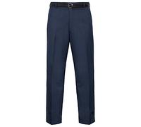 MyShoeStore Mens Formal Trousers Casual Business Office Work Home Belted Smart Dress Pants Straight Leg Flat Front Everpress Pockets Waist Sizes UK 30 Inch to UK 50 Inches (Navy Blue, 38/29)