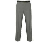 MyShoeStore Mens Formal Trousers Casual Business Office Work Home Belted Smart Dress Pants Straight Leg Flat Front Everpress Pockets Waist Sizes UK 30 Inch to UK 50 Inches (Light Grey, 34/31)