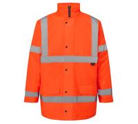 MyShoeStore Men's Hi Vis Waterproof Parka Jacket - Safety Workwear with Quilted Lining & Hood in Orange | Size: 3XL MyShoeStore Orange 3XL