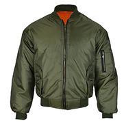 MyShoeStore Men's MA1 Bomber Jacket, Military Coat, Lightweight Polyester Blend, 4 Pockets, Brass Zip, Green, 2XL