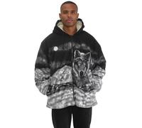 MyShoeStore Mens Novelty Sweatshirt Wolf Design Fleece Hoodie Full Zip Warm Thermal Hooded Jacket Faux Fur Lining Thick Quilted Top Casual Coat (Black, M)